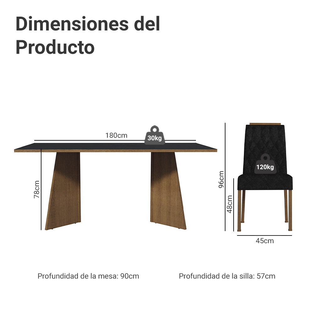 Juego de Comedor York con 6 Sillas Marrón/Negro/Oxford