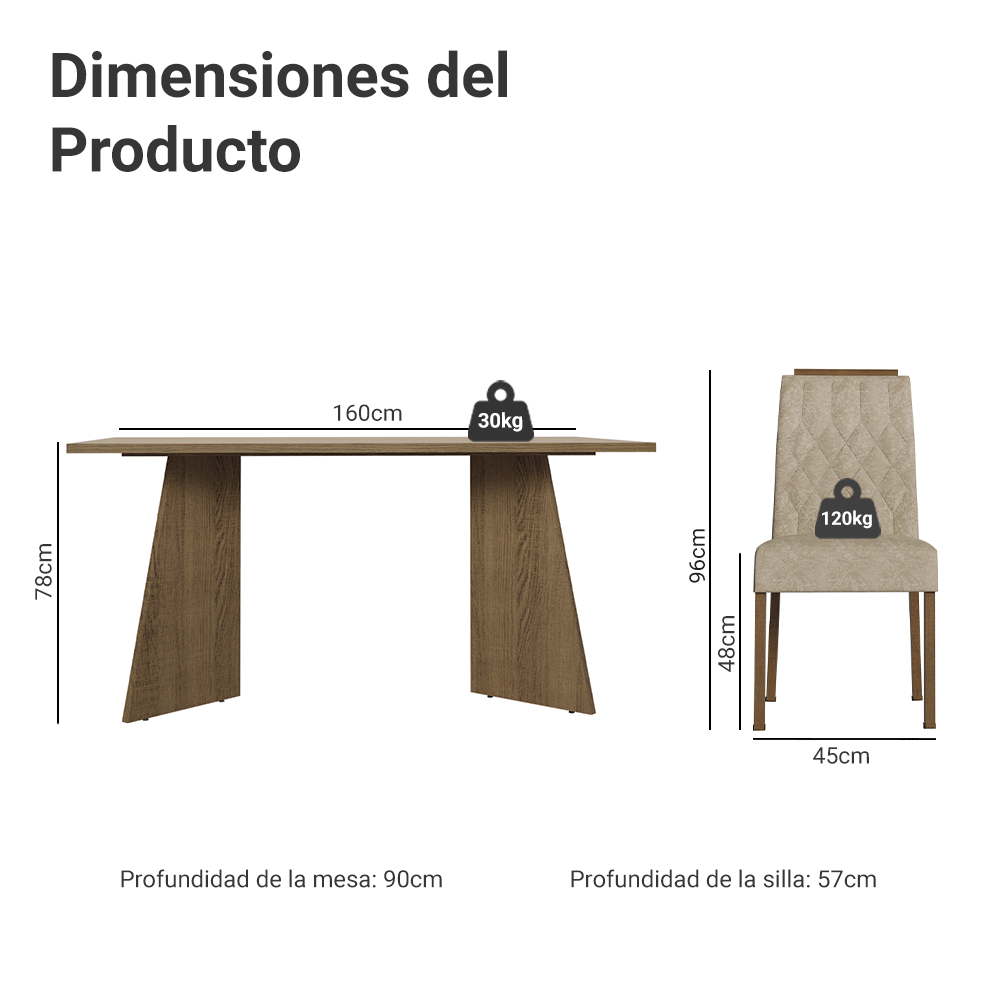Juego de Comedor Leon con 6 Sillas Marrón/Crema/Imperial