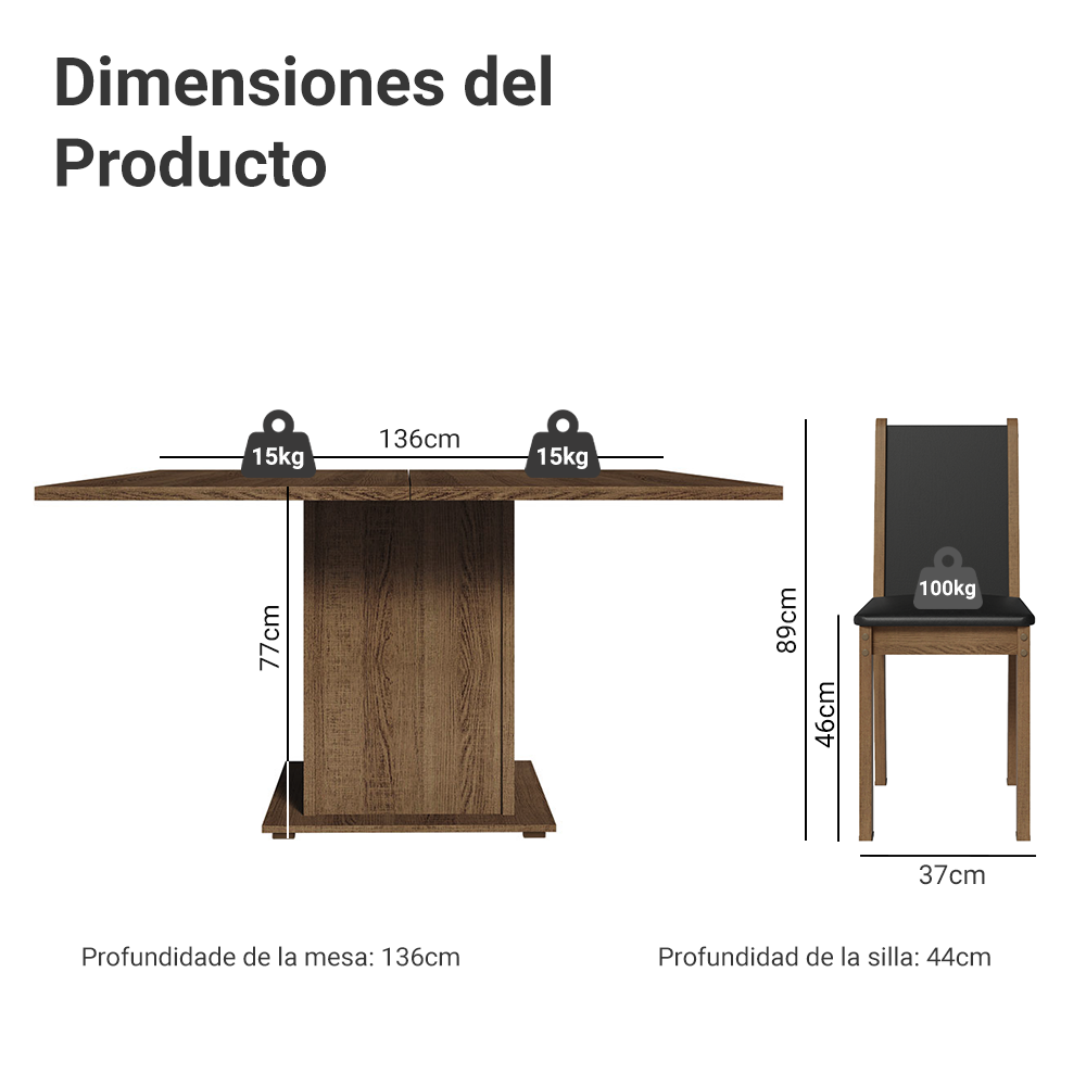 Juego de Comedor Marisa con 8 Sillas Marrón/Negro