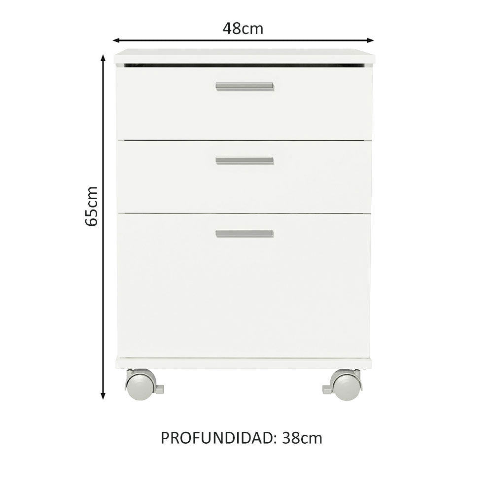 Cajonera para Baño 48 cm con 3 Cajones y Ruedas Blanco Madesa