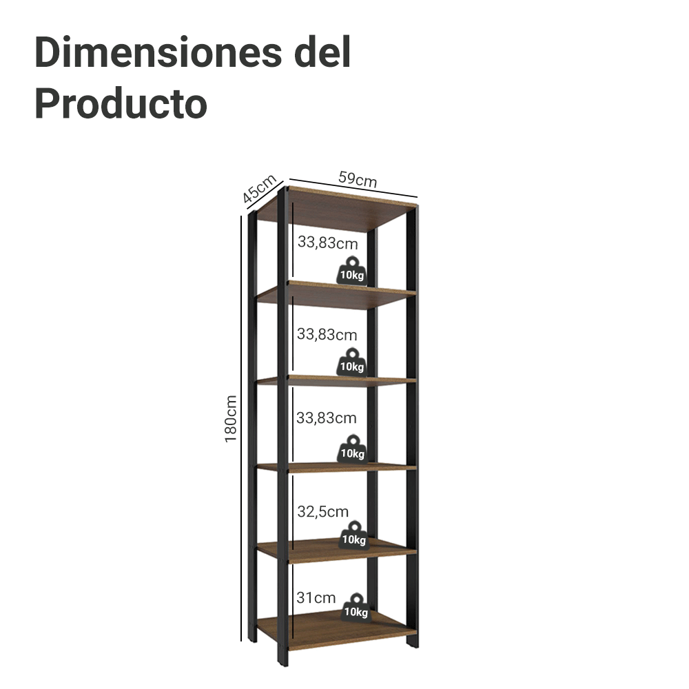 Armario Estante Organizador Multiuso Madesa con 5 Niveles 59 cm Marrón/Negro