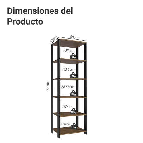 Armario Estante Organizador Multiuso Madesa con 5 Niveles 59 cm Marrón/Negro