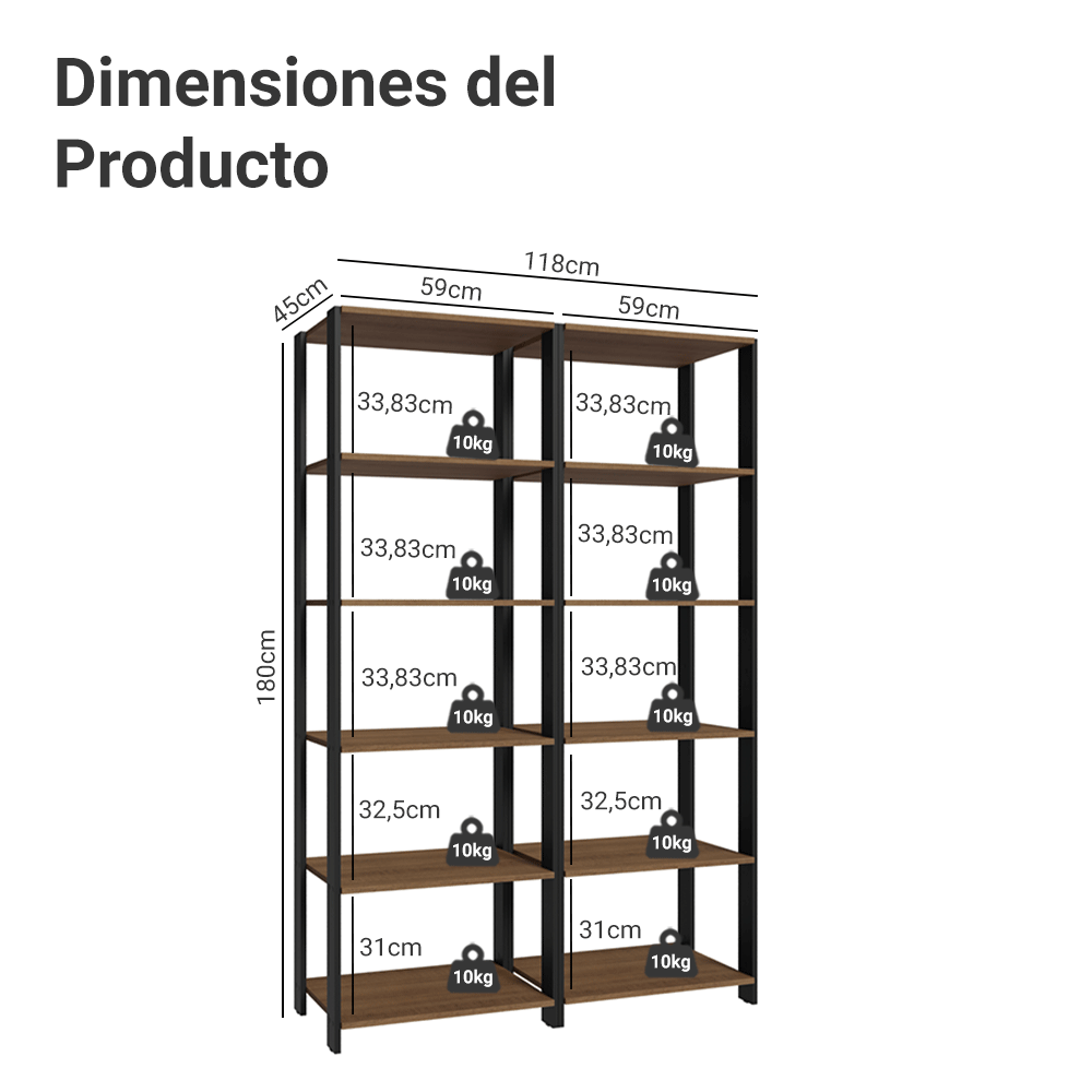 Estante Organizador Multiuso Madesa de 10 Repisas 118 cm Marrón/Negro