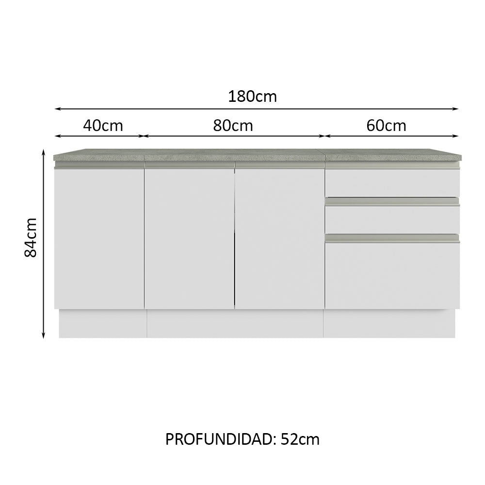 Kit 3 Muebles para Baño 180 cm 3 Puertas 3 Cajones con Encimeras
