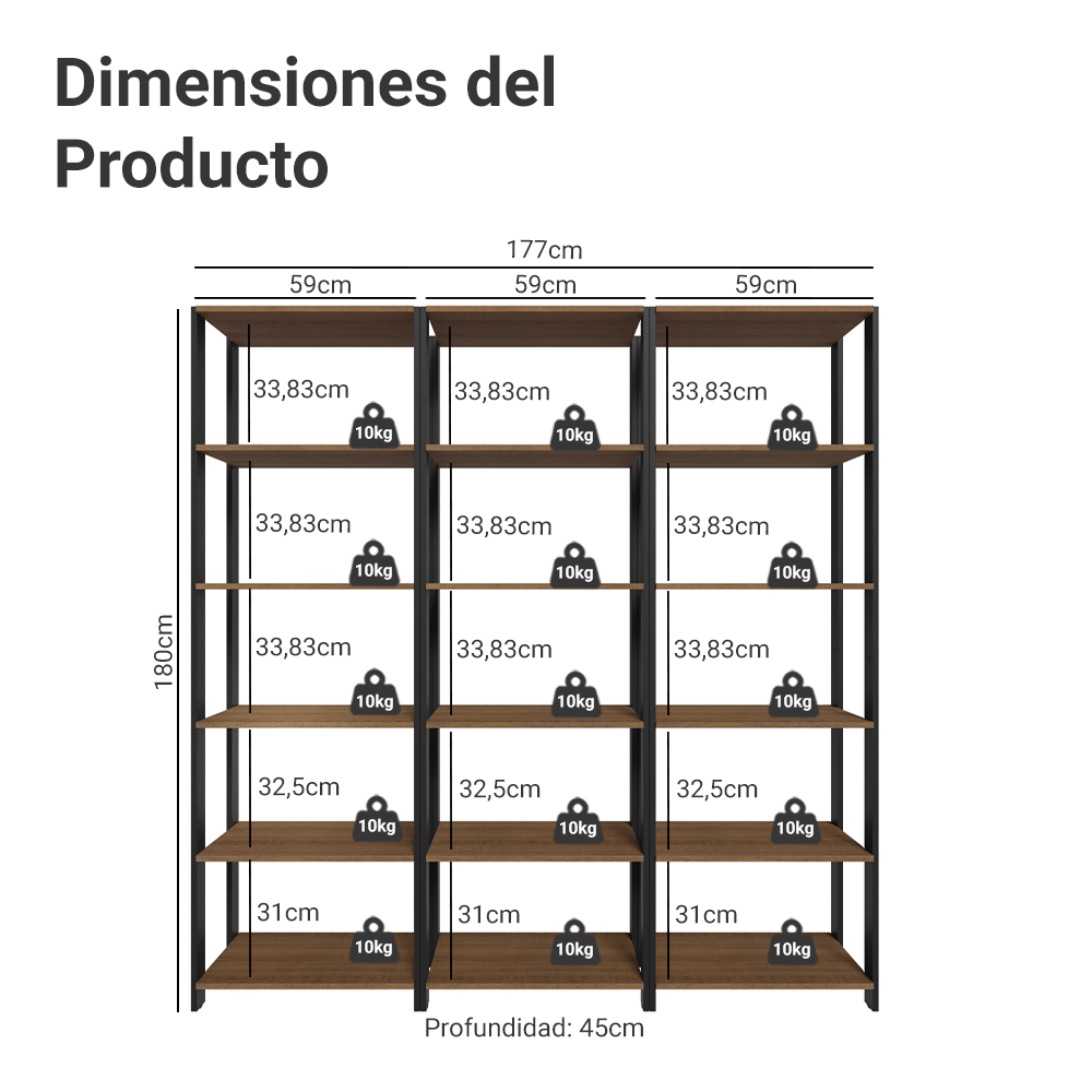 Estante Organizador Multiuso Madesa de 15 Repisas 177 cm Marrón/Negro