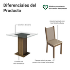 Juego de Comedor Aline con 4 Sillas - Encimera Cuadrada de Cristal Marrón/Crema/Beige