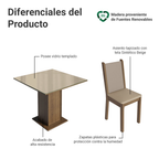 Juego de Comedor Moscou Plus con 4 Sillas - Tablero de Madera y Cubierta de Cristal
