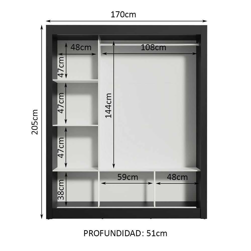 Closet Monaco 3 Puertas Corredizas con Espejos