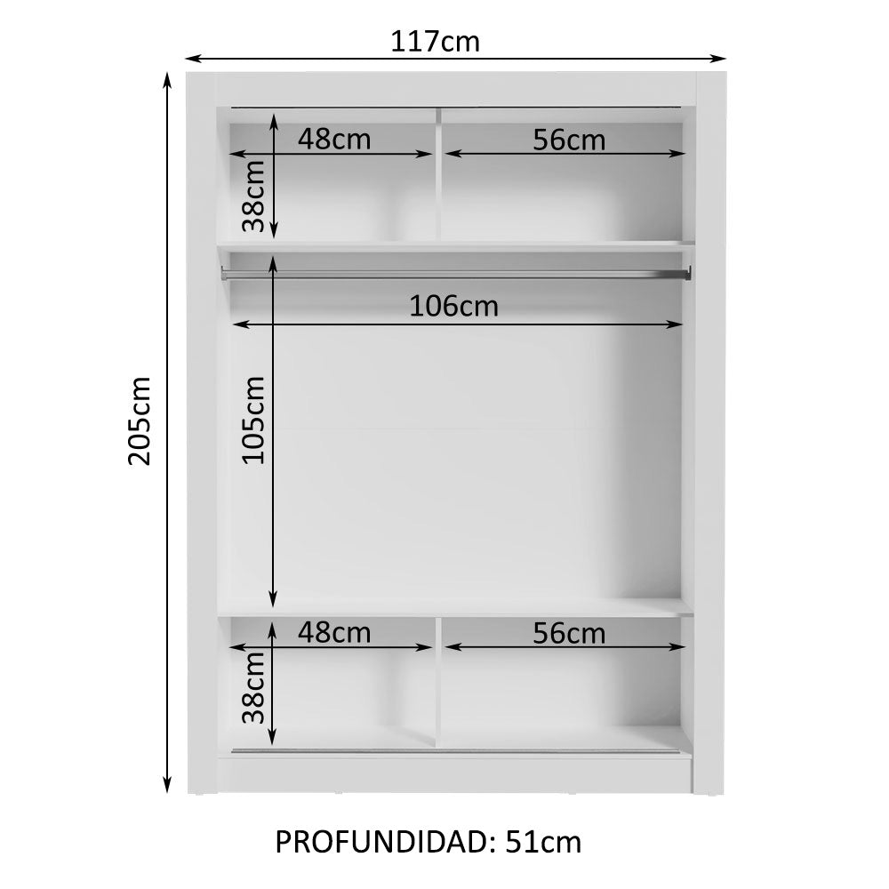 Closet Denver 2 Puertas Corredizas con Espejos