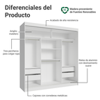 Clóset Reno 3 Puertas Corredizas 4 Cajones Blanco/Negro 180 cm x 205 cm x 54 cm