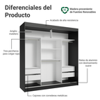 Clóset Reno 3 Puertas Corredizas con Espejos Negro/Marrón 180 cm x 205 cm x 54 cm