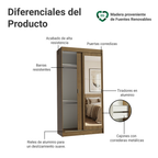 Clóset Tokio 2 Puertas Corredizas 1 Espejo Marrón 218 cm x 109 cm x 54 cm