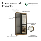Clóset Tokio 2 Puertas Corredizas 1 Espejo Marrón/Negro 218 cm x 109 cm x 54 cm