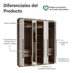 Closet Venus 6 Puertas 4 Cajones 2 Espejos MarrónBlanco