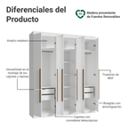 Closet Venus 6 Puertas 4 Cajones 2 Barrales Blanco