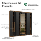 Closet Venus 8 Puertas 4 Cajones 2 Espejos MarrónNegro
