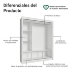 Clóset Nobre 3 Puertas Corredizas 1 Espejo Blanco/Marrón 205 cm x 170 cm x 51 cm