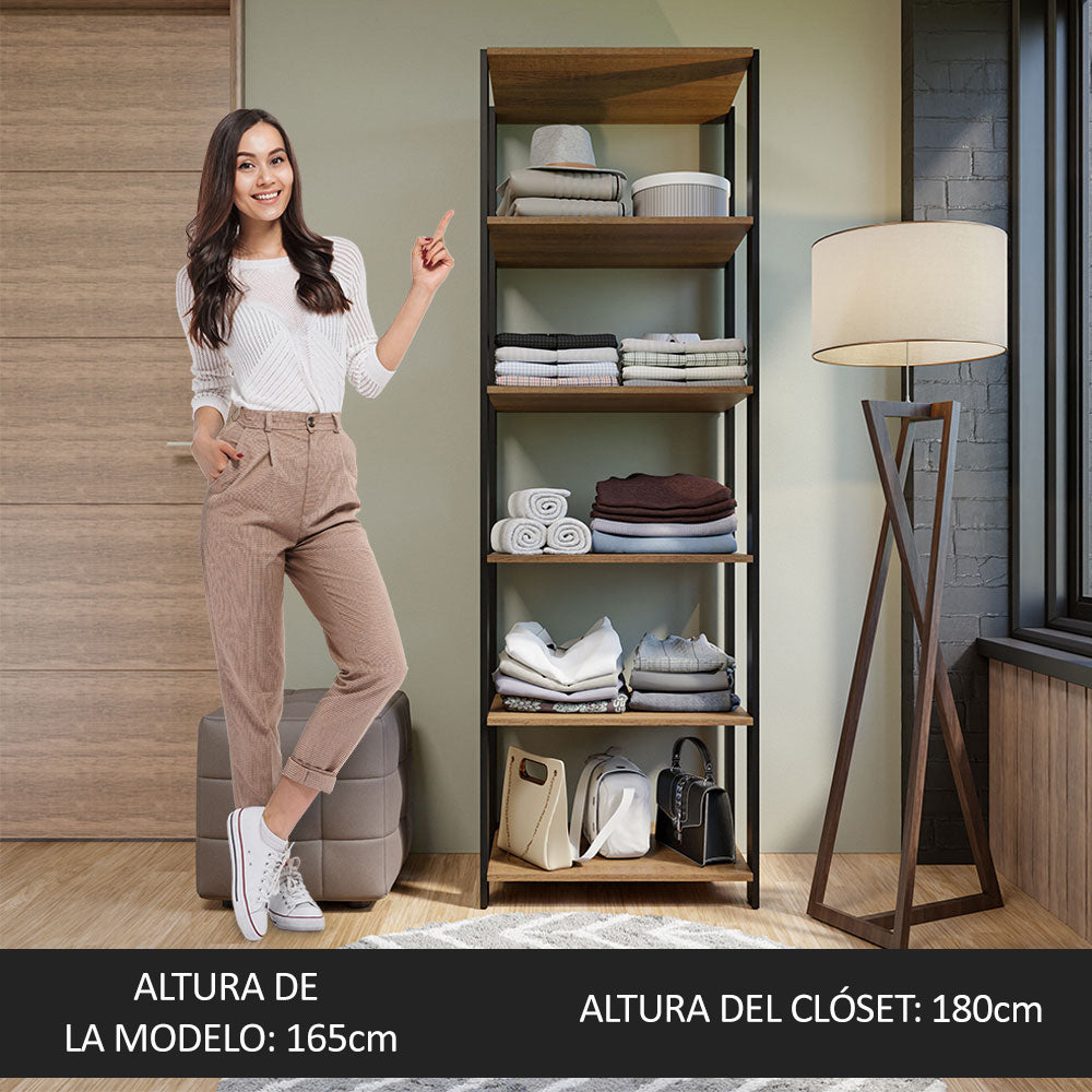 Clóset Abierto Valencia con 6 Niveles Marrón/Negro 180 cm x 59 cm x 45 cm