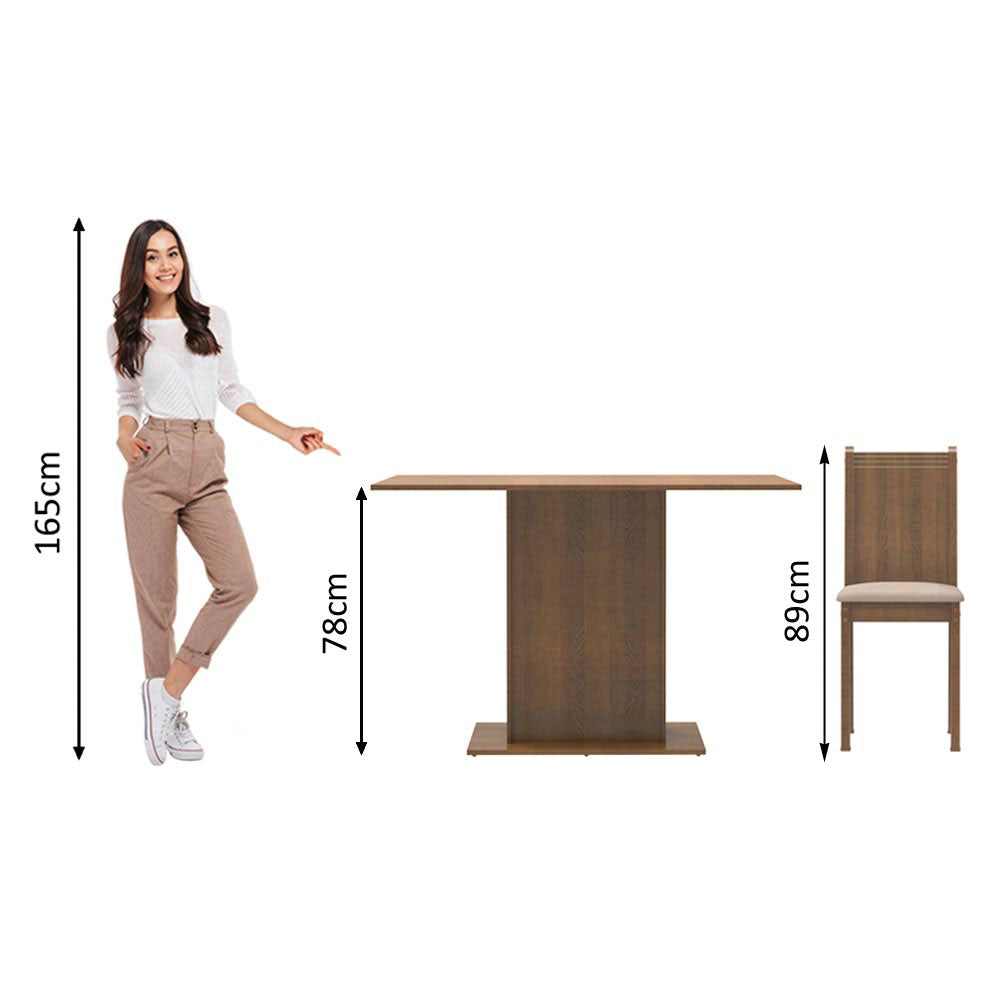 Juego de Comedor Tina con 4 Sillas Marrón/Beige