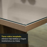 Mesa de Comedor Rectangular 6 Puestos con Tablero de Madera y Cristal