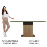 Mesa de Comedor Rectangular 6 Puestos con Tablero de Madera y Cristal