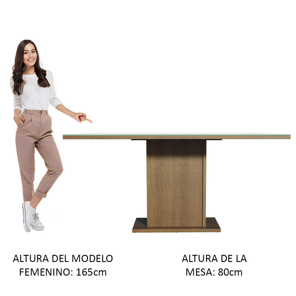 Mesa de Comedor Rectangular 6 Puestos con Tablero de Madera y Cristal Marrón/Gris Madesa