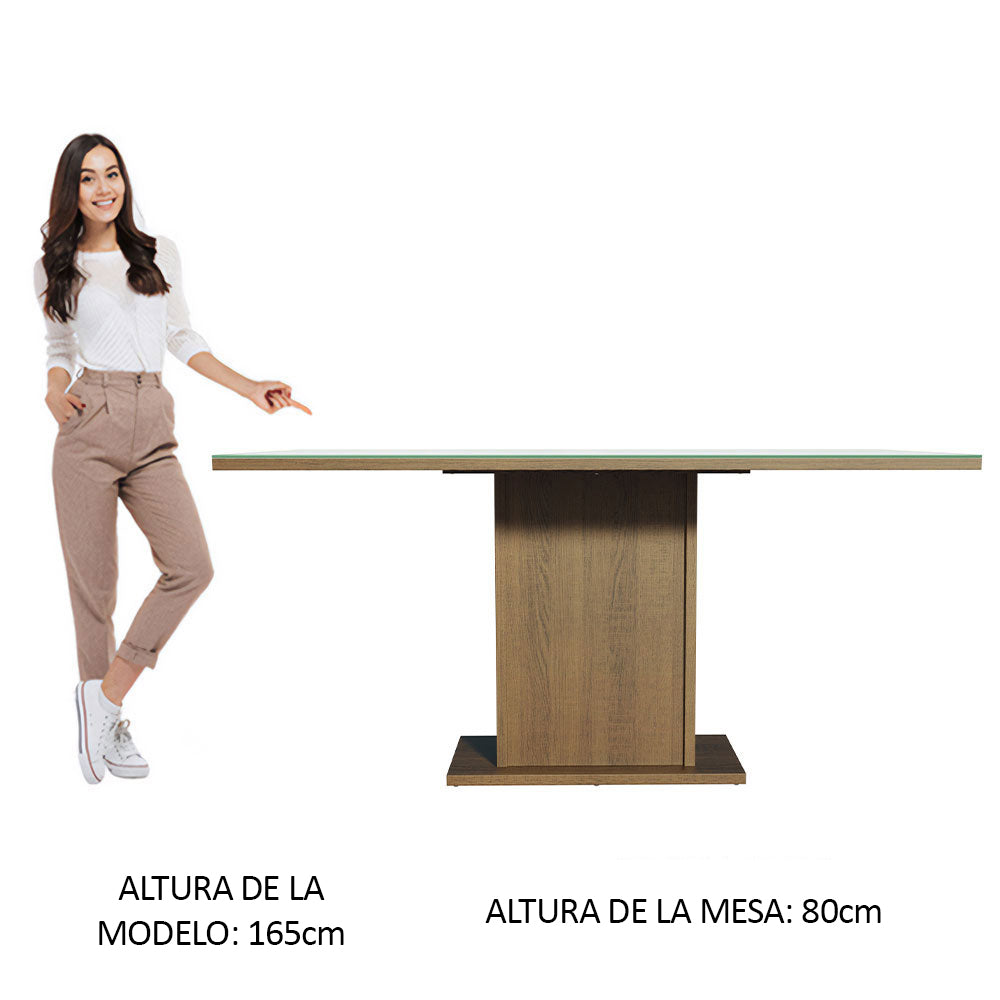 Mesa de Comedor Rectangular 6 Puestos con Tablero de Madera y Cristal