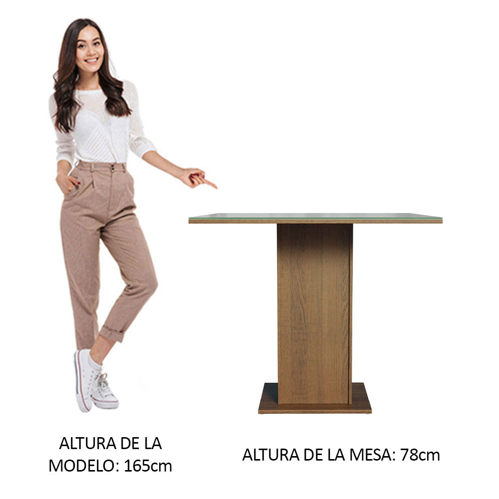 Mesa de Comedor Cuadrada 4 Puestos - Tablero de Madera y Cristal