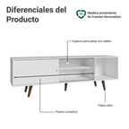 Centro de Entretenimiento Mesa para TV Dubai Hasta 65 Pulgadas Blanco (Patas Marrón)
