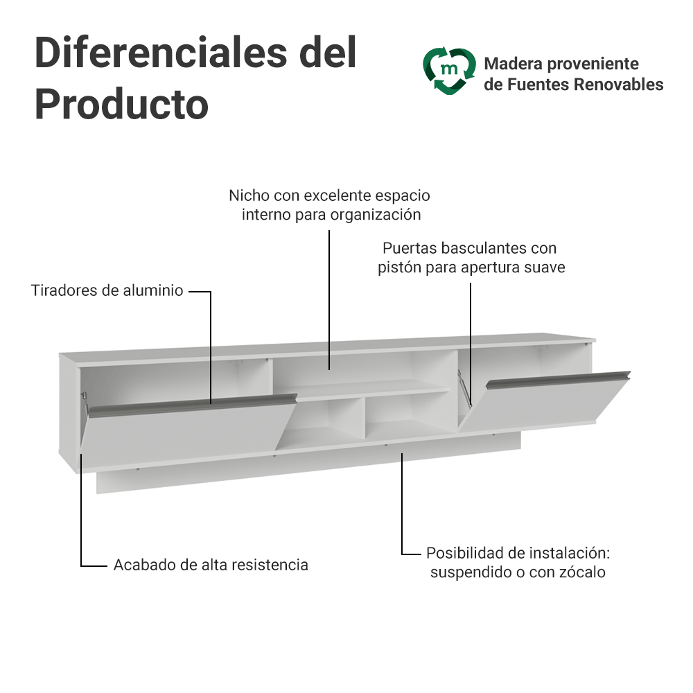 Centro Entretenimiento para TV Suspenso Glamy Hasta 80 Plgds