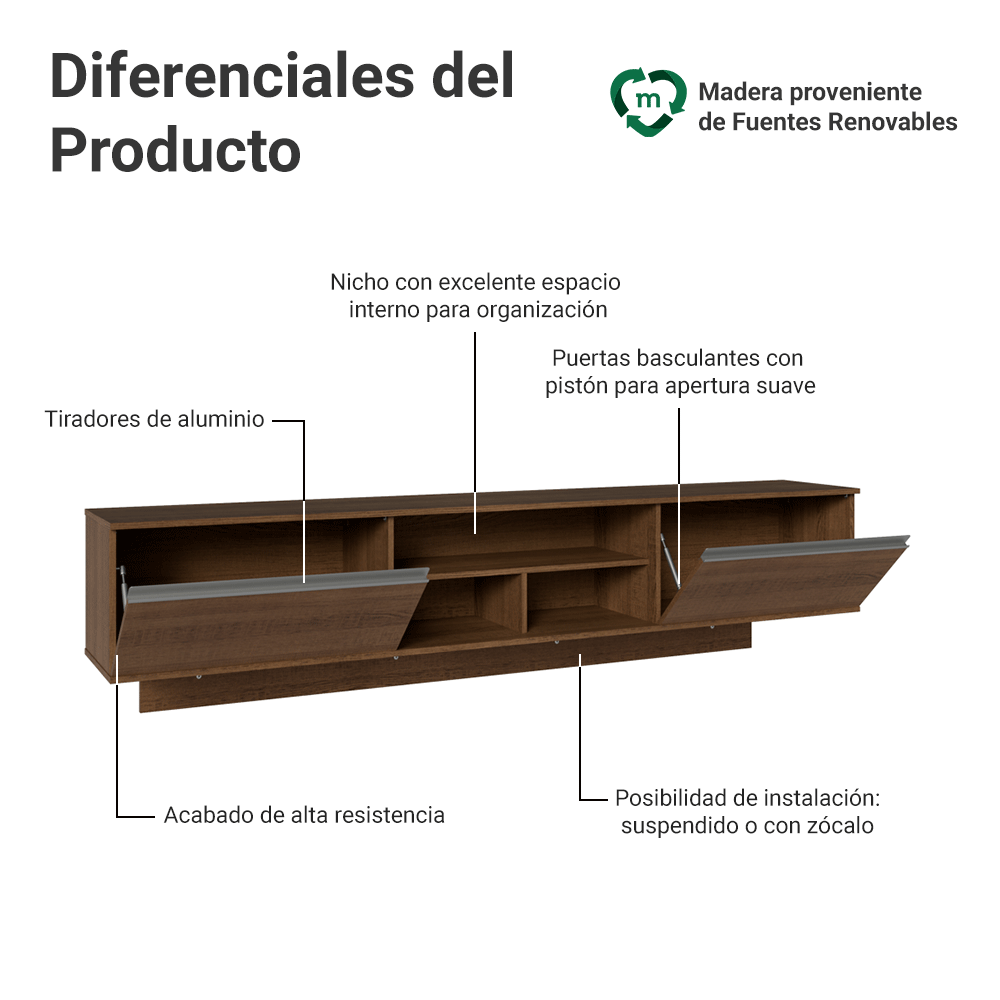 Centro Entretenimiento para TV Suspenso Glamy Hasta 80 Plgds