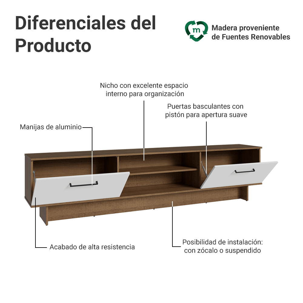 Centro de Entretenimiento Mesa para TV Agata Hasta 80 Pulgds