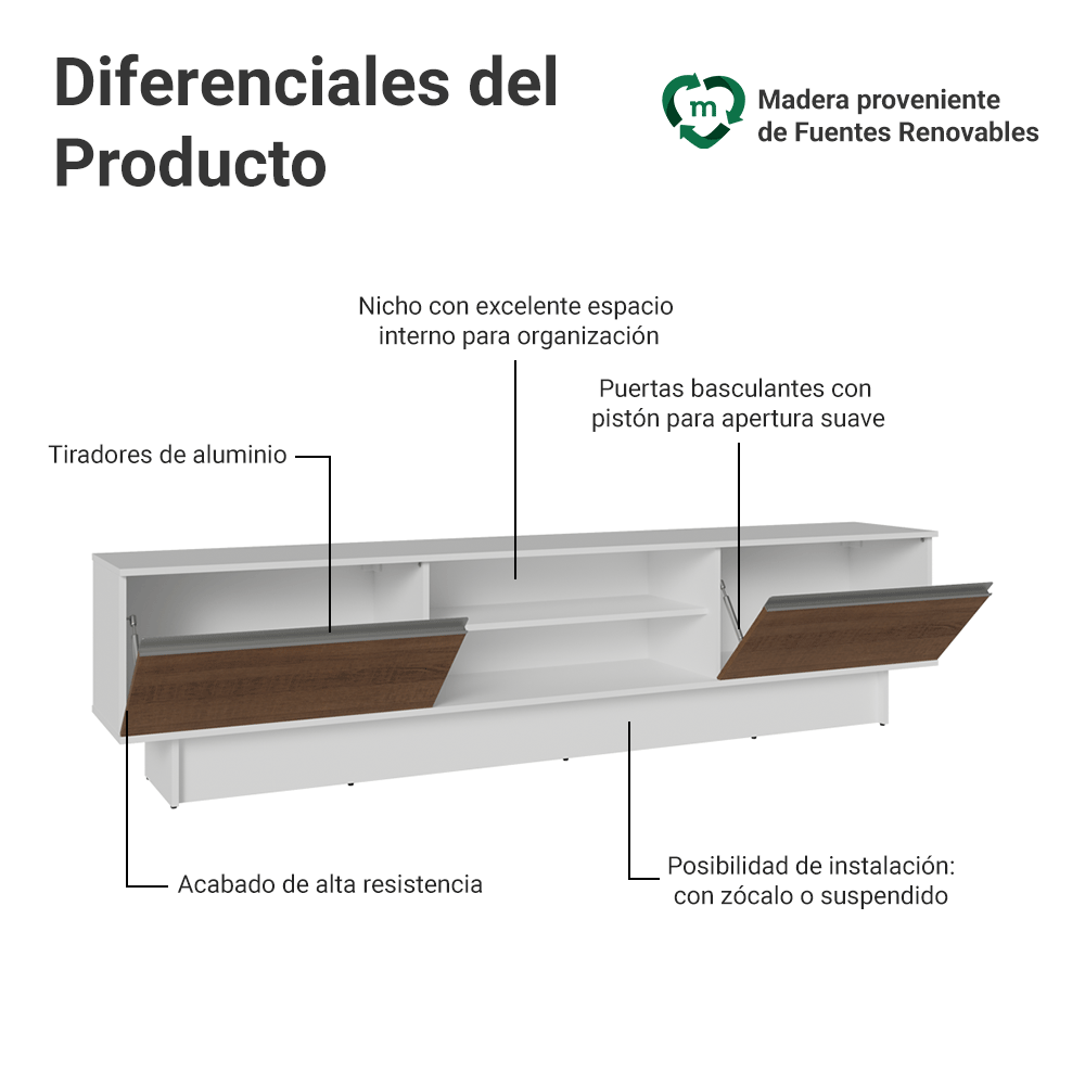 Centro de Entretenimiento Mesa para TV Glamy Hasta 80 Pulgds