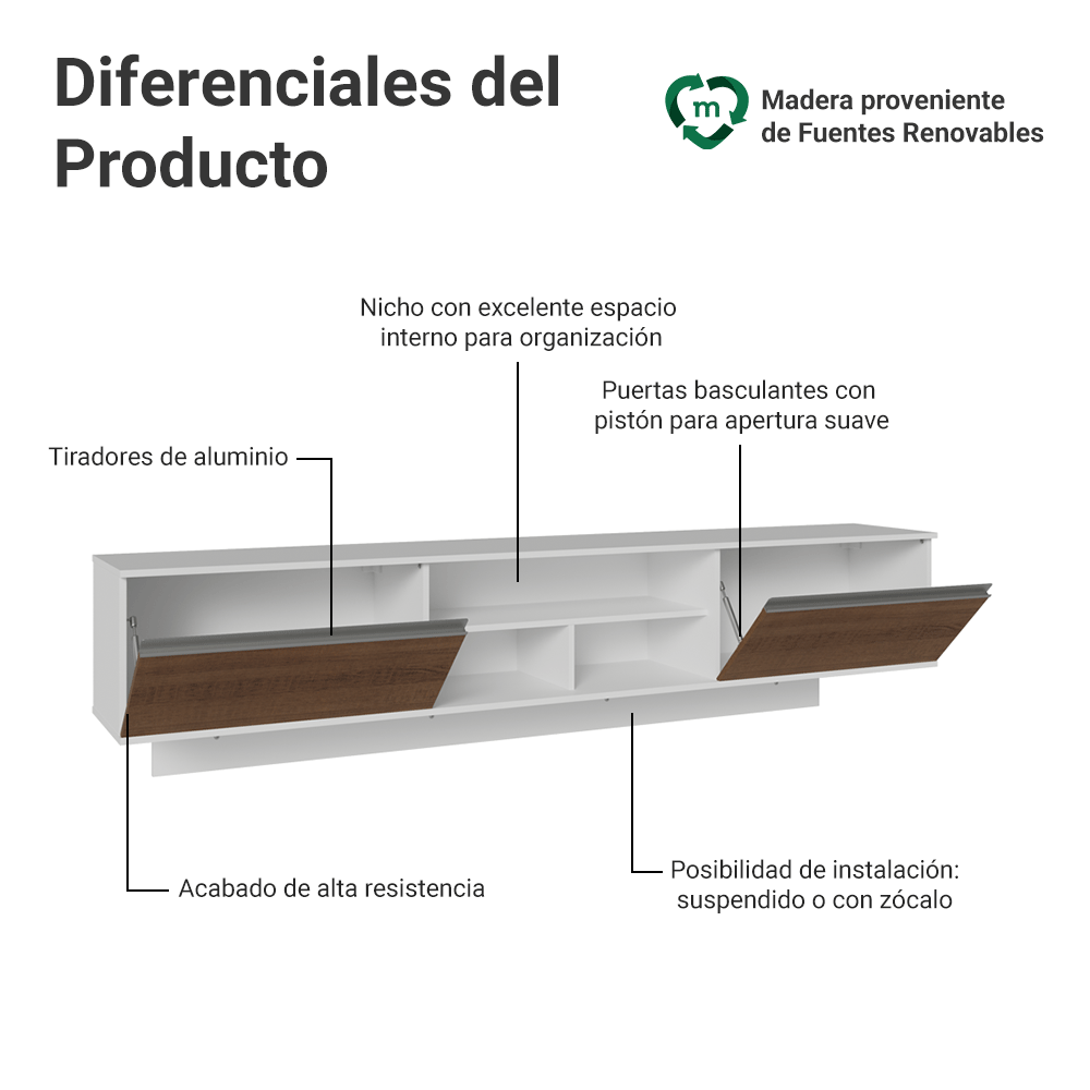 Centro Entretenimiento para TV Suspenso Glamy Hasta 80 Plgds