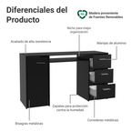 Escritorio de Oficina 136 cm Alaska 1 Puerta 3 Cajones Negro Madesa