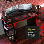Escritorio Gamer Moderno para PC y Consola NegroRojo