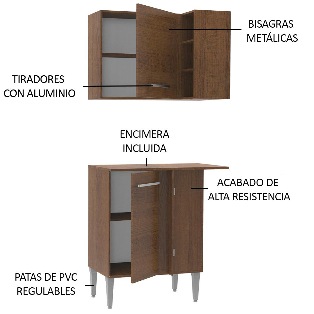 Kit Mueble de Cocina Superior y Mueble Bajo de Esquina Emilly Marrón