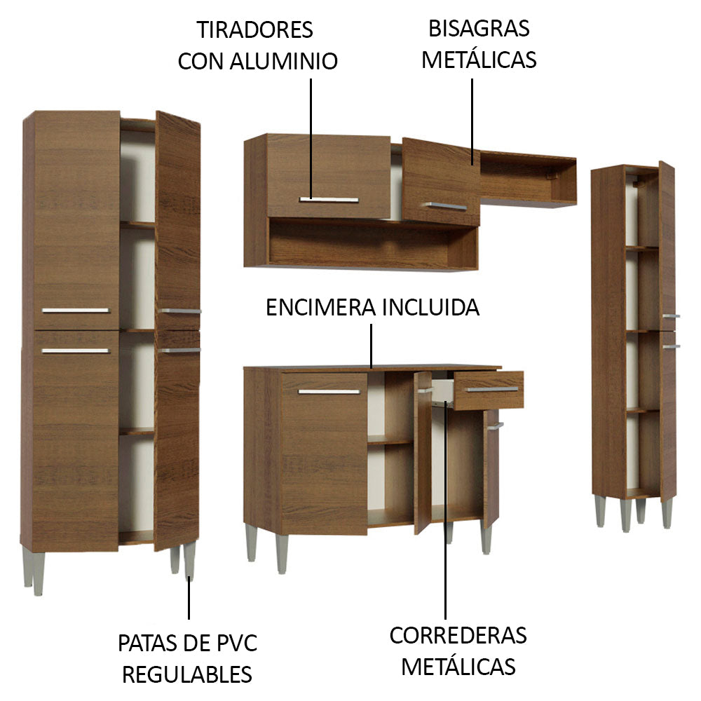 Cocina Integral Emilly Hit 2.60 Metros Marrón