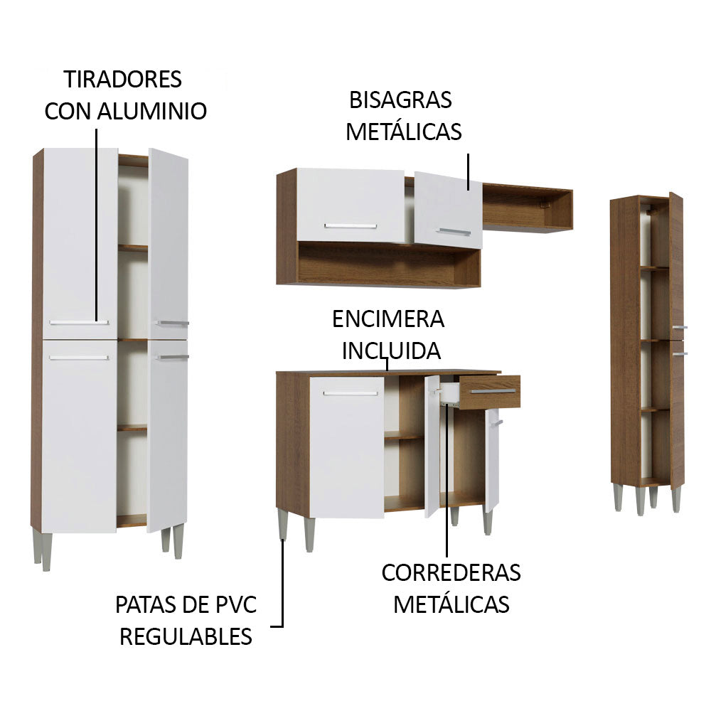 Cocina Integral Emilly Hit 2.60 Metros Marrón/Blanco