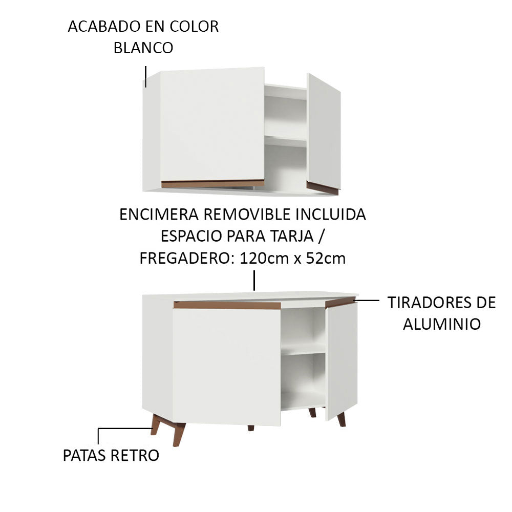 Kit Mueble de Cocina Superior y Mueble Bajo Reims 1.20 m Blanco