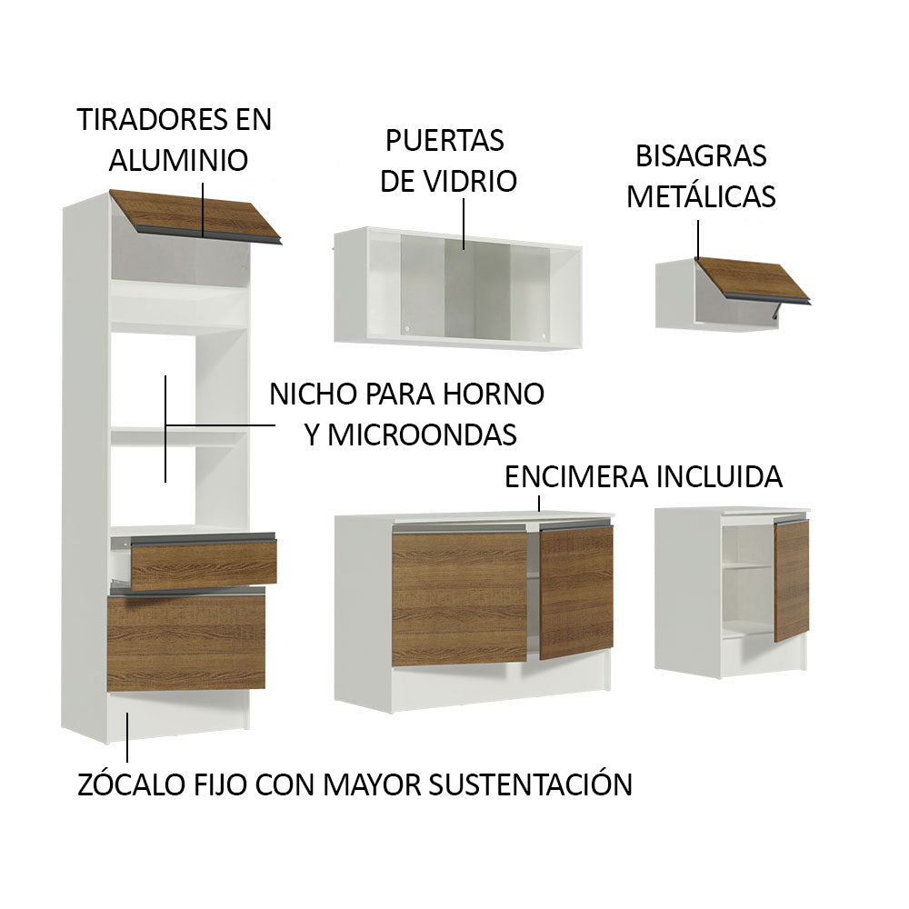 Cocina Integral Topazio 2.40 m con Encimera Blanco/Marrón