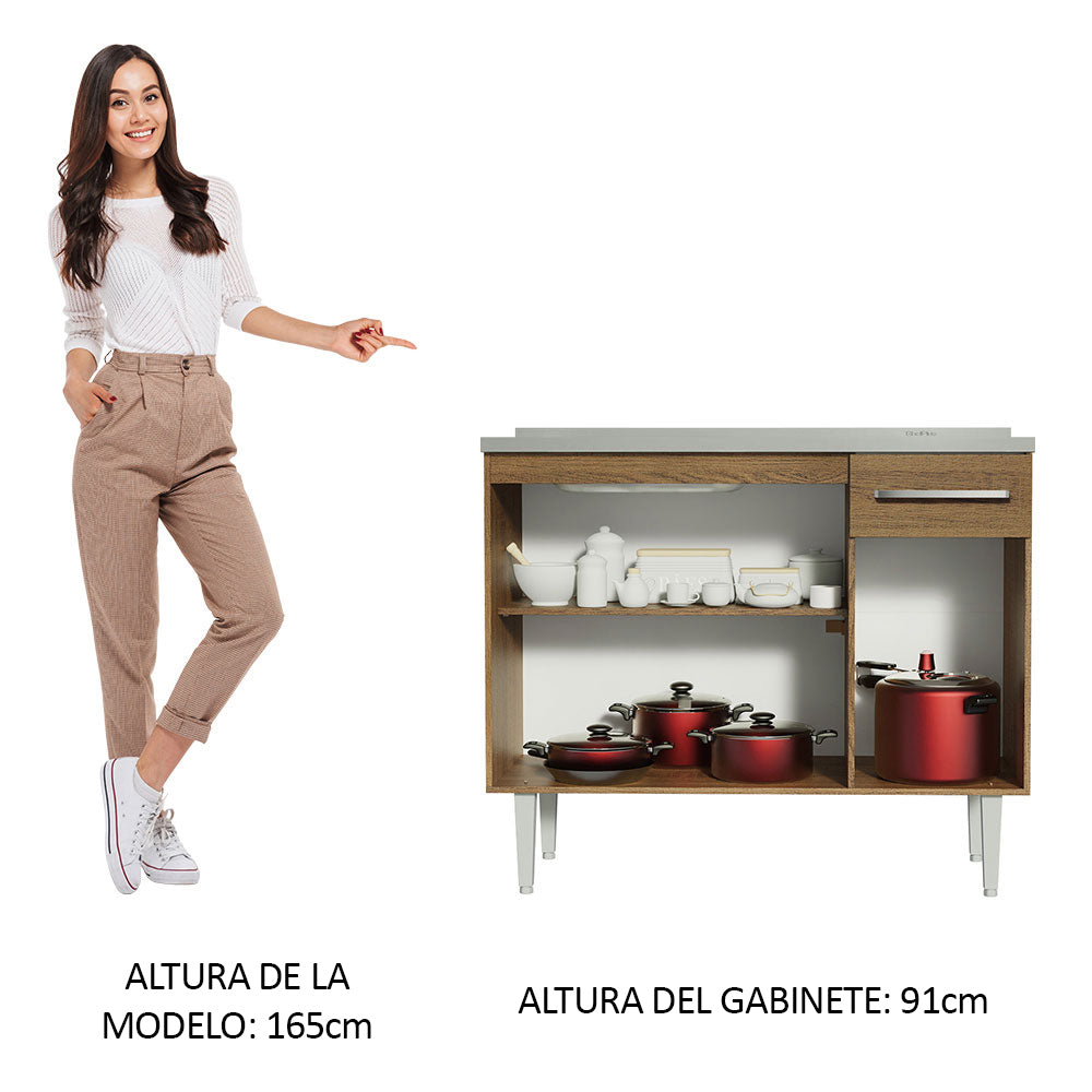 Mueble de Cocina Emilly 1.05 m con Mesón de Acero Marrón
