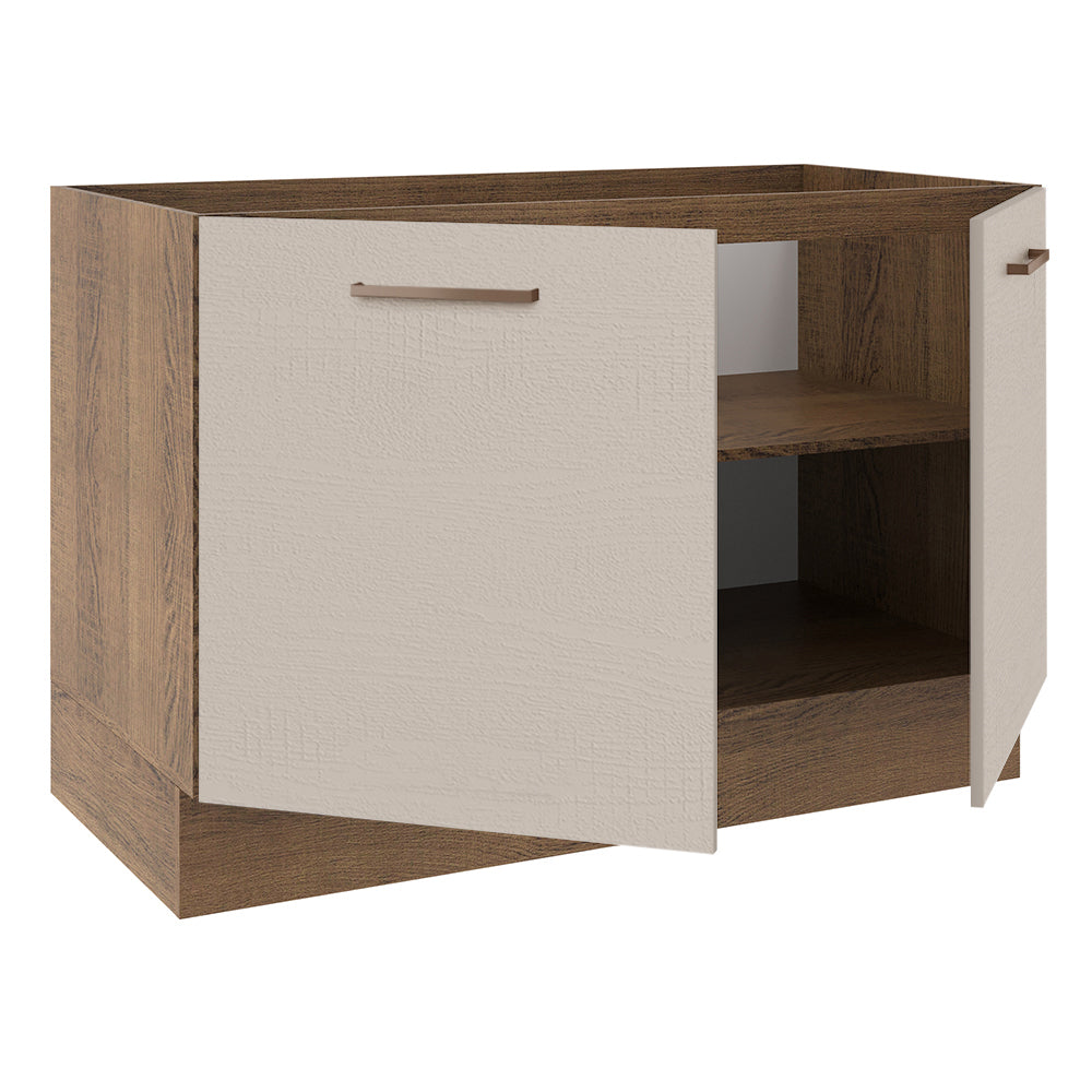 Gabinete Bajo de Lavaplatos 120cm 1 Puerta 2 Cajones Marrón/Crema (Sin Mesón y Sin Lavaplatos) Agata
