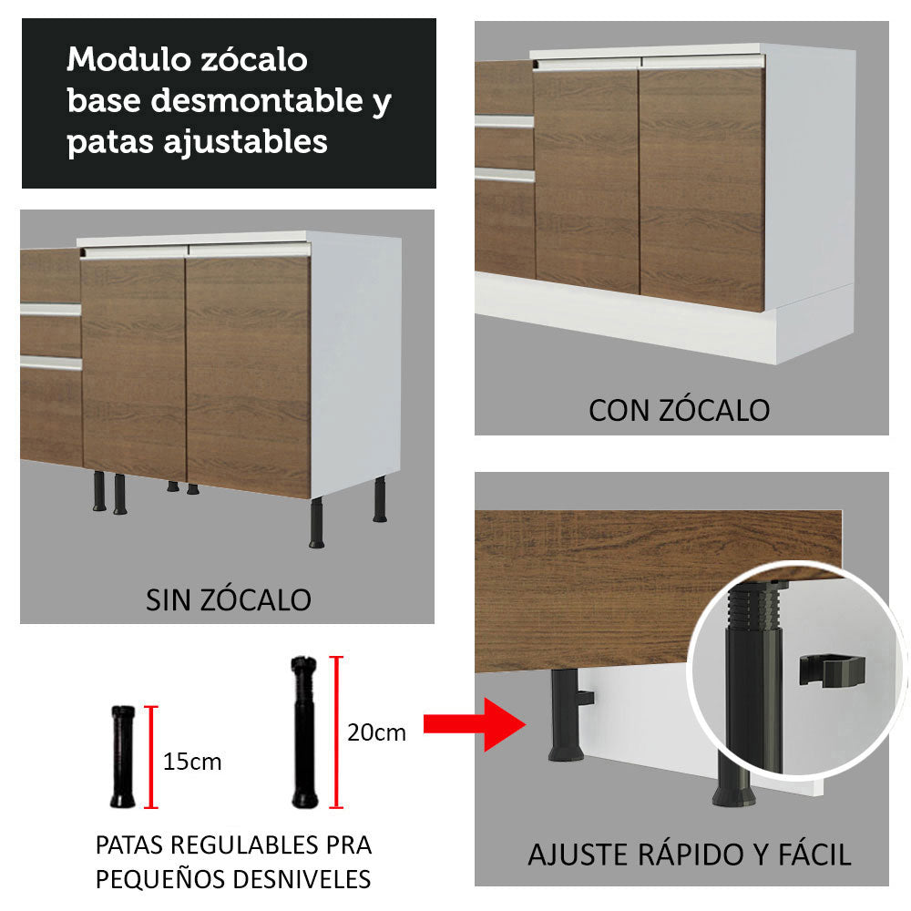 Mueble de Cocina Bajo Glamy 1.20 m 2 Puertas con Encimera Blanco/Marrón