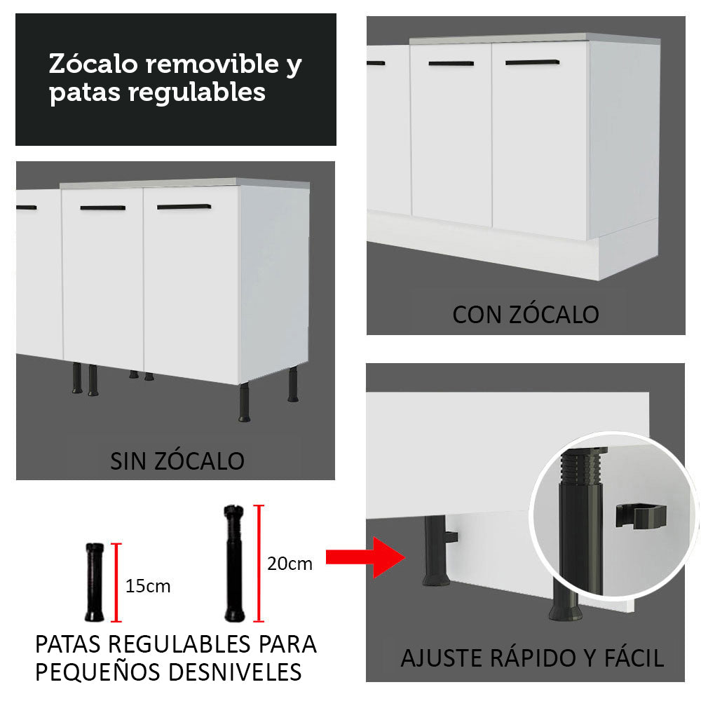 Mueble de Cocina Bajo Agata 1.20 m 1 Puerta 2 Cajones con Encimera Blanco