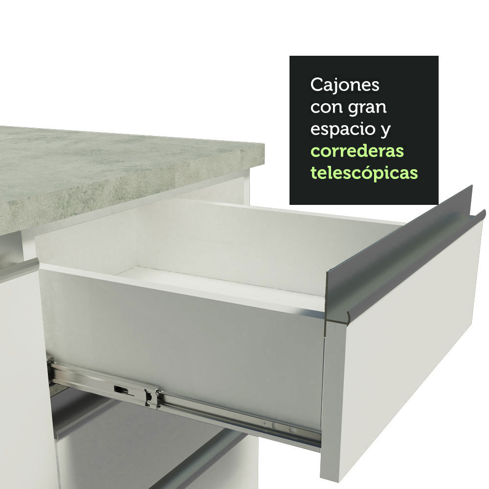 Mueble de Cocina Bajo Glamy 1.20 m 1 Puerta 2 Cajones con Encimera Blanco