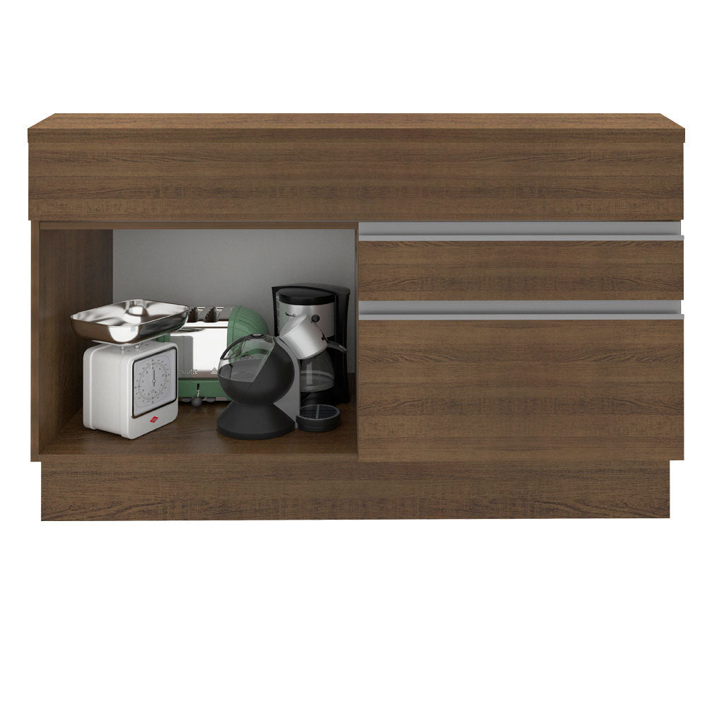 Mueble de Cocina Bajo Glamy 1.20 m 1 Puerta 2 Cajones con Encimera Marrón