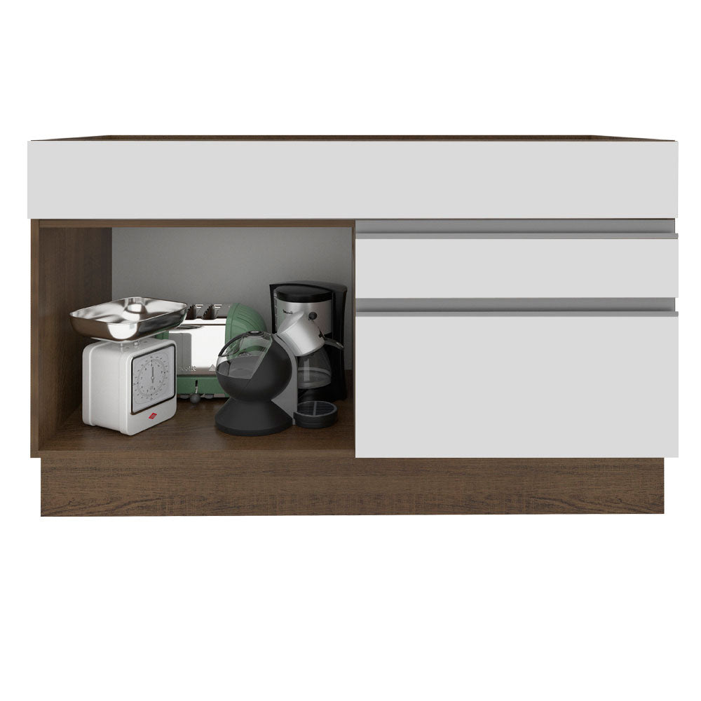 Mueble de Cocina Bajo Glamy 1.20 m 1 Puerta 2 Cajones Marrón/Blanco