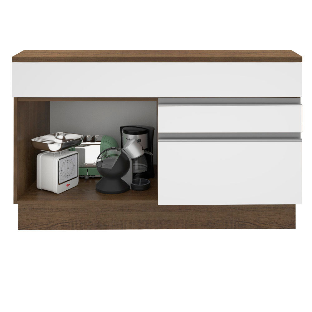 Mueble de Cocina Bajo Glamy 1.20 m 1 Puerta 2 Cajones con Encimera Marrón/Blanco