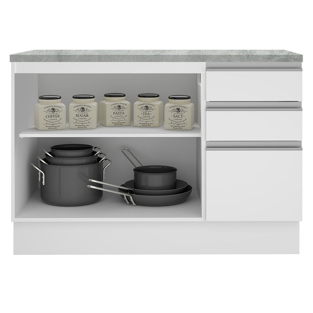 Mueble de Cocina Bajo Glamy 1.20 m 2 Puertas 3 Cajones con Encimera